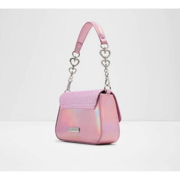 NEW~Aldo Barbie Pink Glitter Rhinestone Heart Accent Handbag Purse - Picture 9 of 11